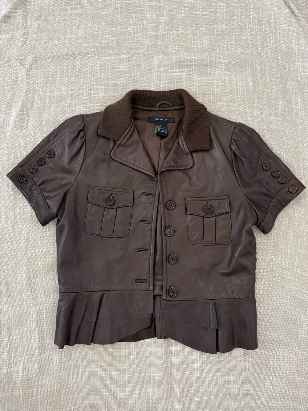 Arden B Leather Short Sleeve Bomber Jacket Y2K Vintage